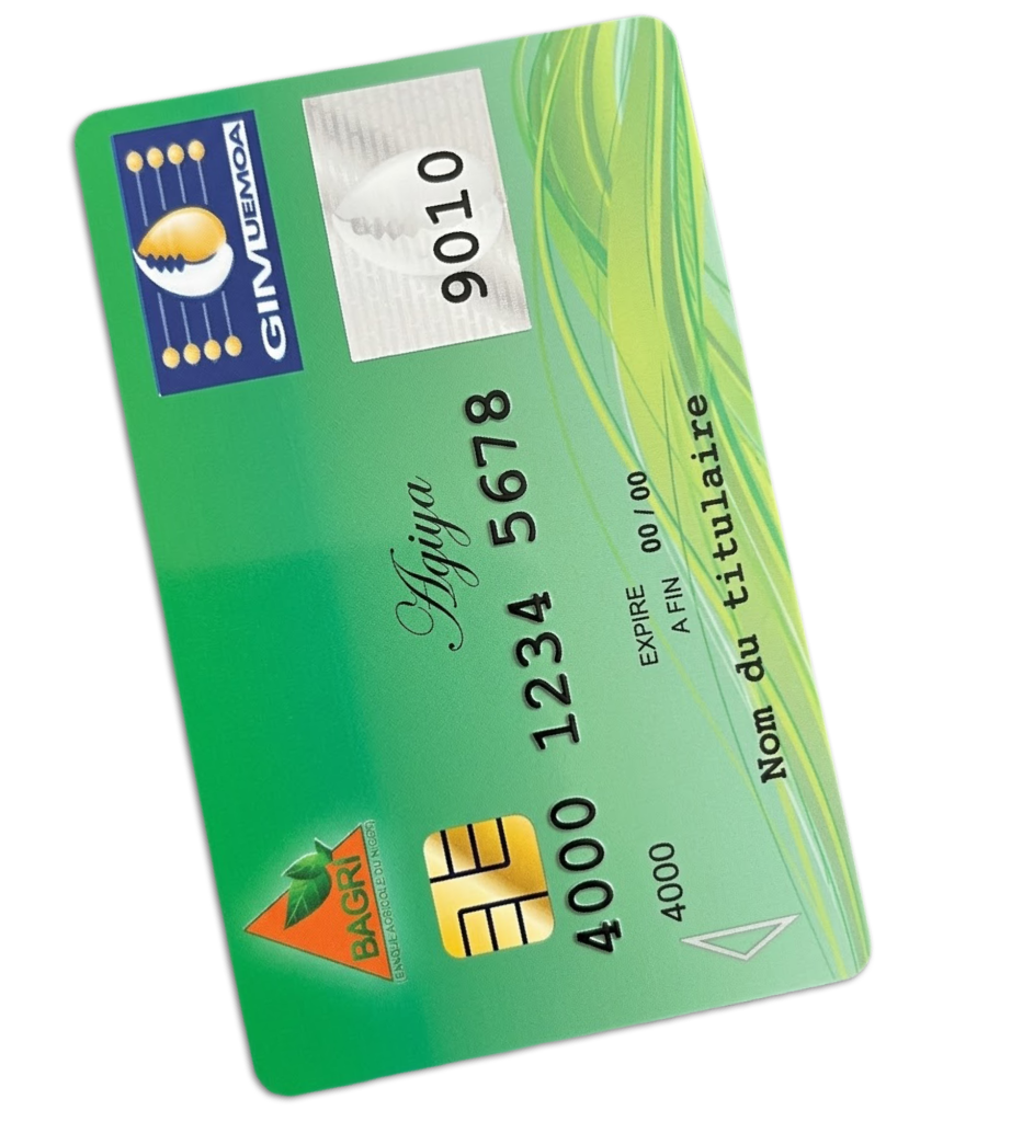 Carte bancaire BAGRI Agiya, de couleur verte